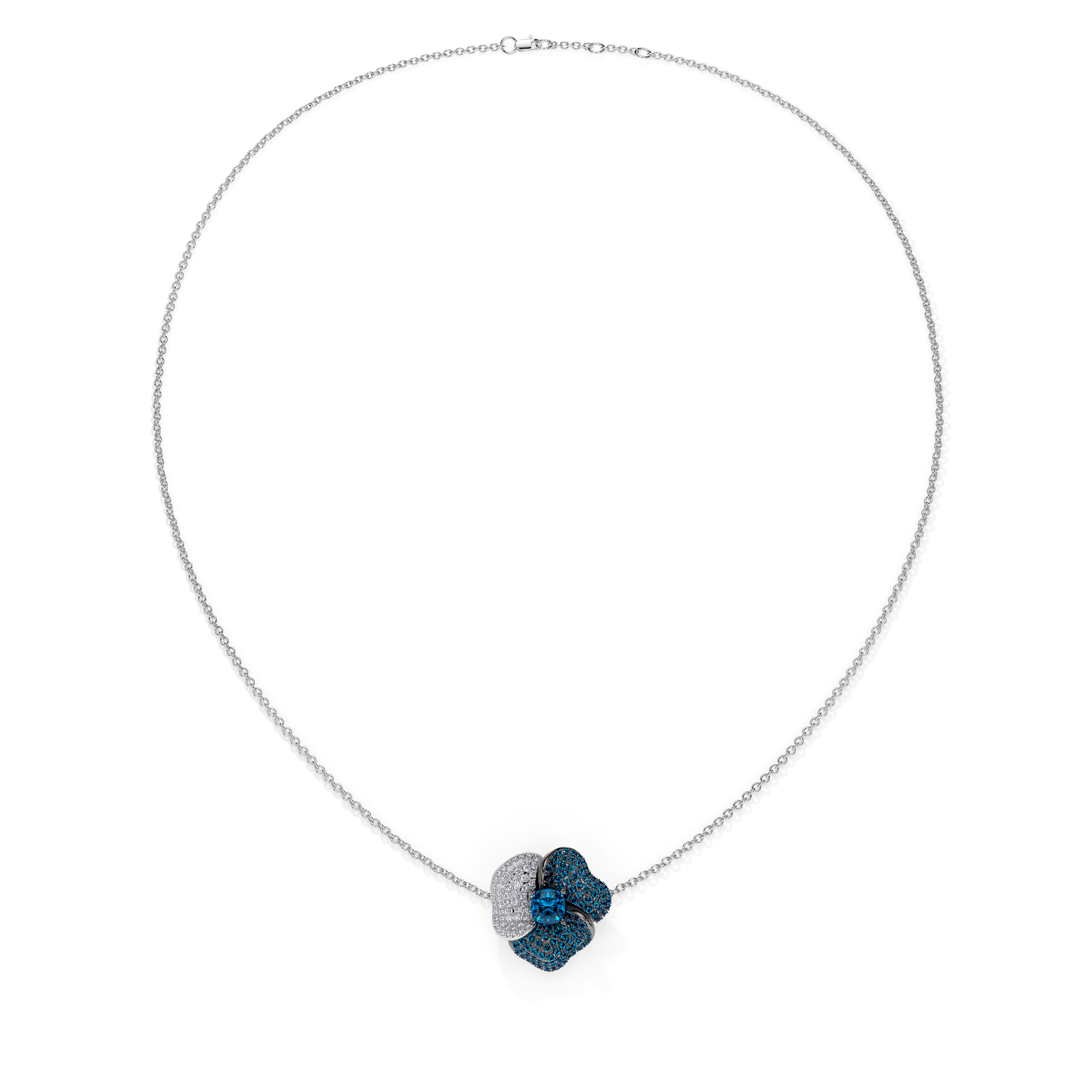Bloom Medium White Gold necklace in Blue and White