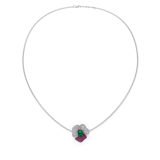 BLOOM MEDIUM WHITE GOLD NECKLACE in DARK PINK, WHITE And Green