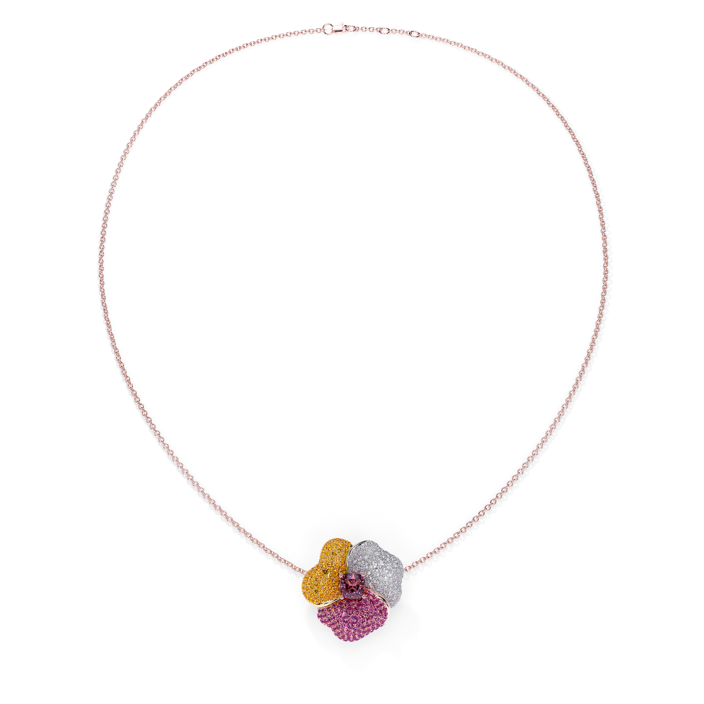 Bloom Large Pink Gold necklace in Dark Pink , Orange Sapphire and White