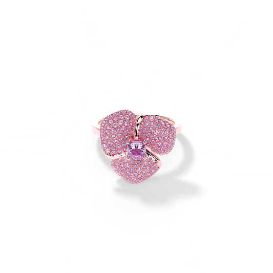 Bloom Small Flower Amethyst & Amethyst Cushion Center In Pink Gold ring