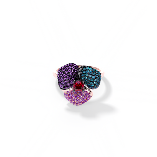 Bloom Small Pink Gold ring in Blue, Purple and Red