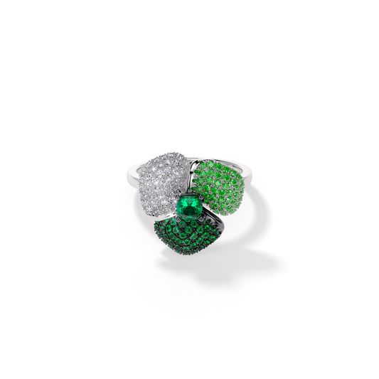 Bloom Small White Gold ring In Dark Green &Light Green