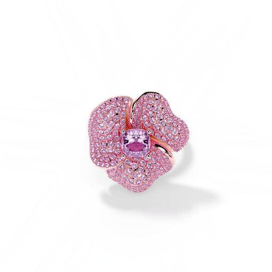Bloom Medium Flower Amethyst & Amethyst Cushion Center In Pink Gold ring