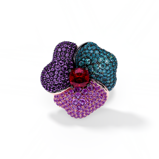 Bloom Large Pink Gold ring in Blue, Purple and Red