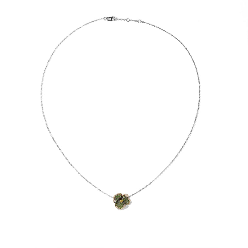 Bloom Small Flower Green Diamonds and Yellow Sapphire Necklace in Yellow Gold