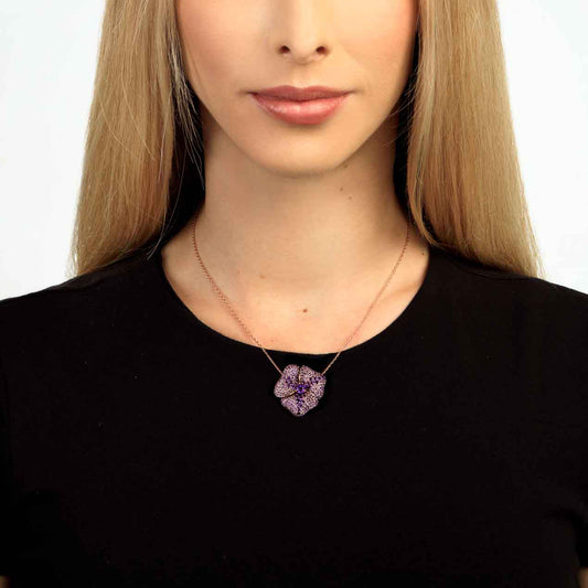Bloom Large Flower Amethyst Necklace in Rose Gold