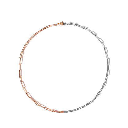 Bi-Colour Paperclip Chain Choker in Rose and White Gold