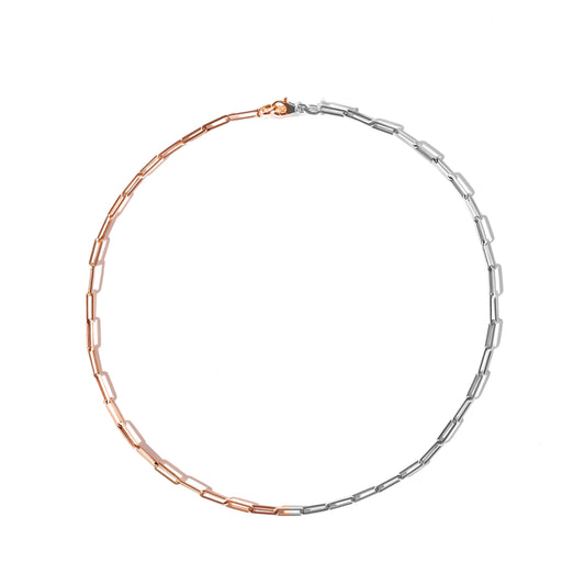 Bi-Colour Paperclip Chain Choker in Rose and White Gold