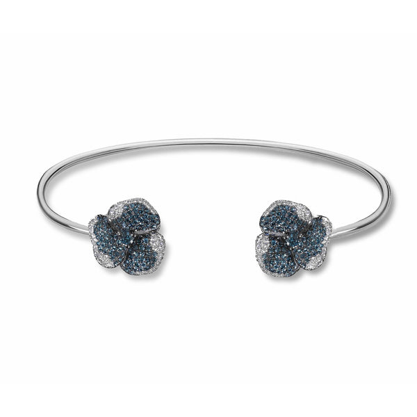 Bloom Small Flower Blue and White Diamond Bangle in White Gold