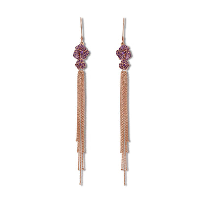 Bloom Mini Flower Amethyst Tassel Earrings in Rose Gold