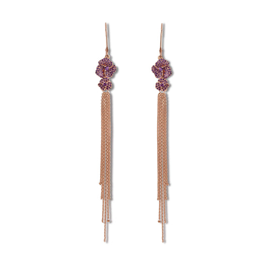 Bloom Mini Flower Amethyst Tassel Earrings in Rose Gold