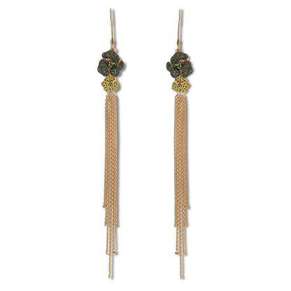 Bloom Mini Green Diamond Tassel Earrings in Yellow Gold