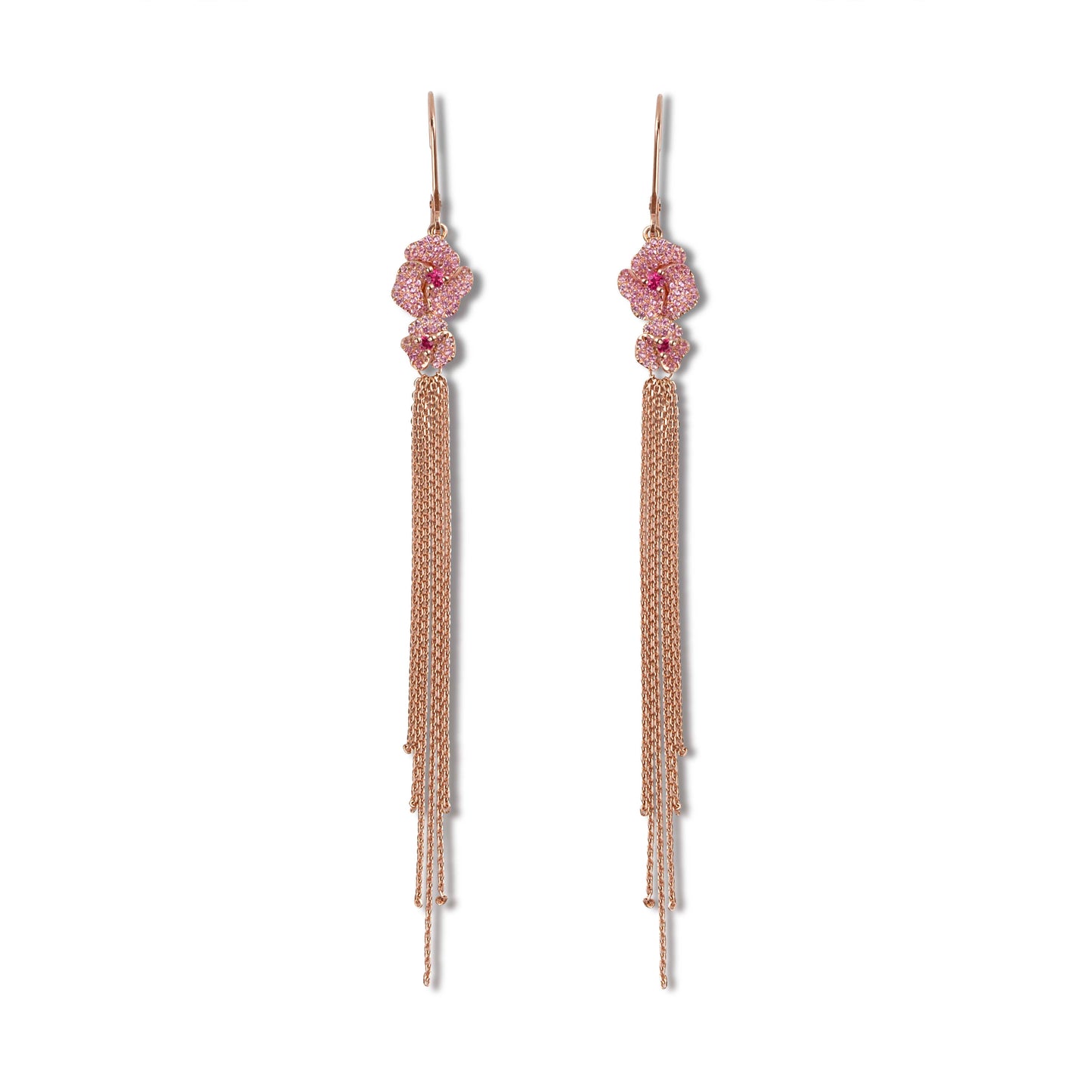 Bloom Mini  Light Pink Sapphire Tassel Earrings in Rose Gold