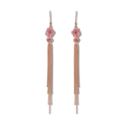 Bloom Mini  Light Pink Sapphire Tassel Earrings in Rose Gold