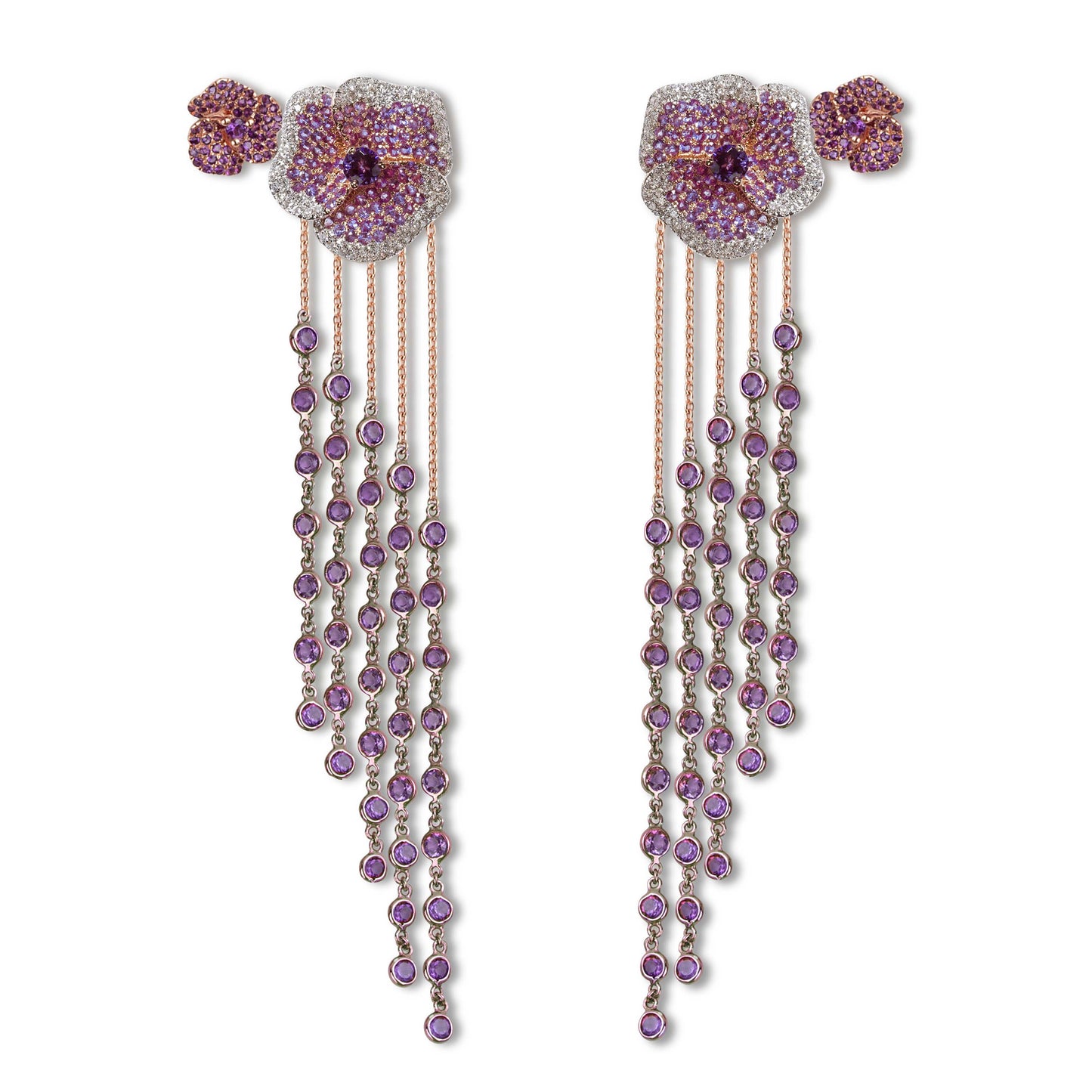Bloom Medium  Amethyst Long Earrings in Rose Gold