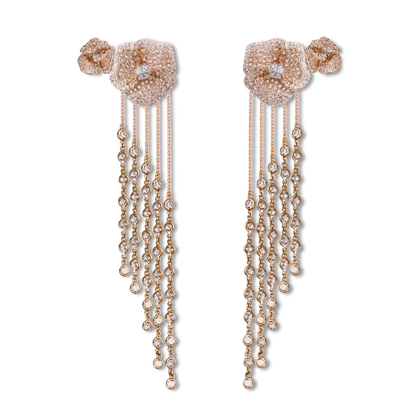 Bloom Medium Flower White Diamonds Long Earrings