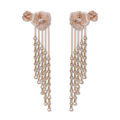 Bloom Medium Flower White Diamonds Long Earrings