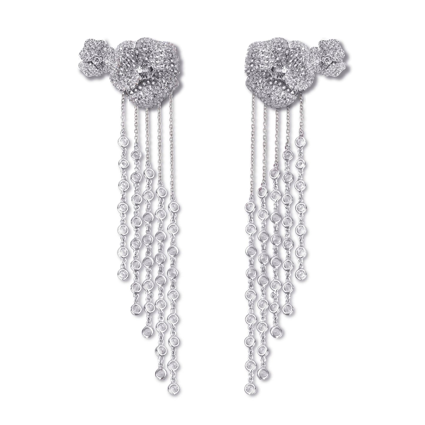 Bloom Medium Flower White Diamonds Long Earrings
