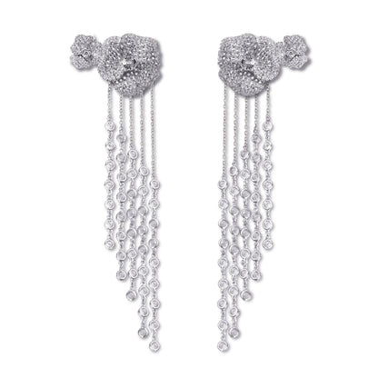 Bloom Medium Flower White Diamonds Long Earrings