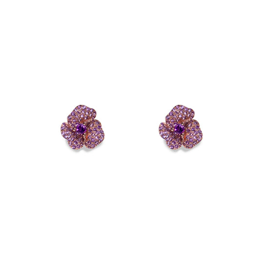 Bloom Mini Flower Amethyst Earrings in Rose Gold