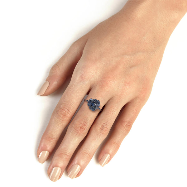 Bloom Mini Flower Blue Sapphire Ring in White Gold