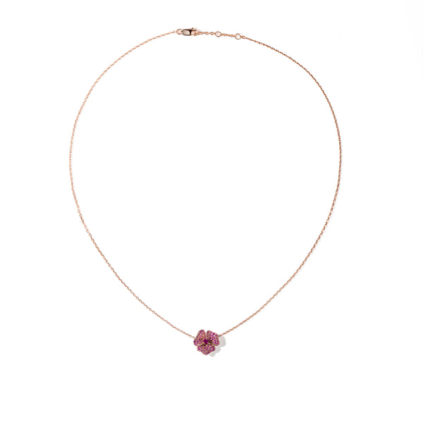 Bloom Mini Flower Dark Pink Sapphire Necklace in Rose Gold