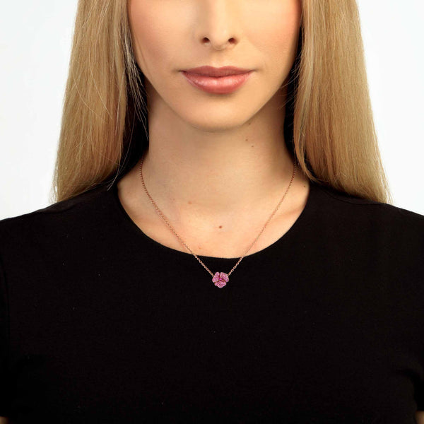 Bloom Mini Flower Dark Pink Sapphire Necklace in Rose Gold