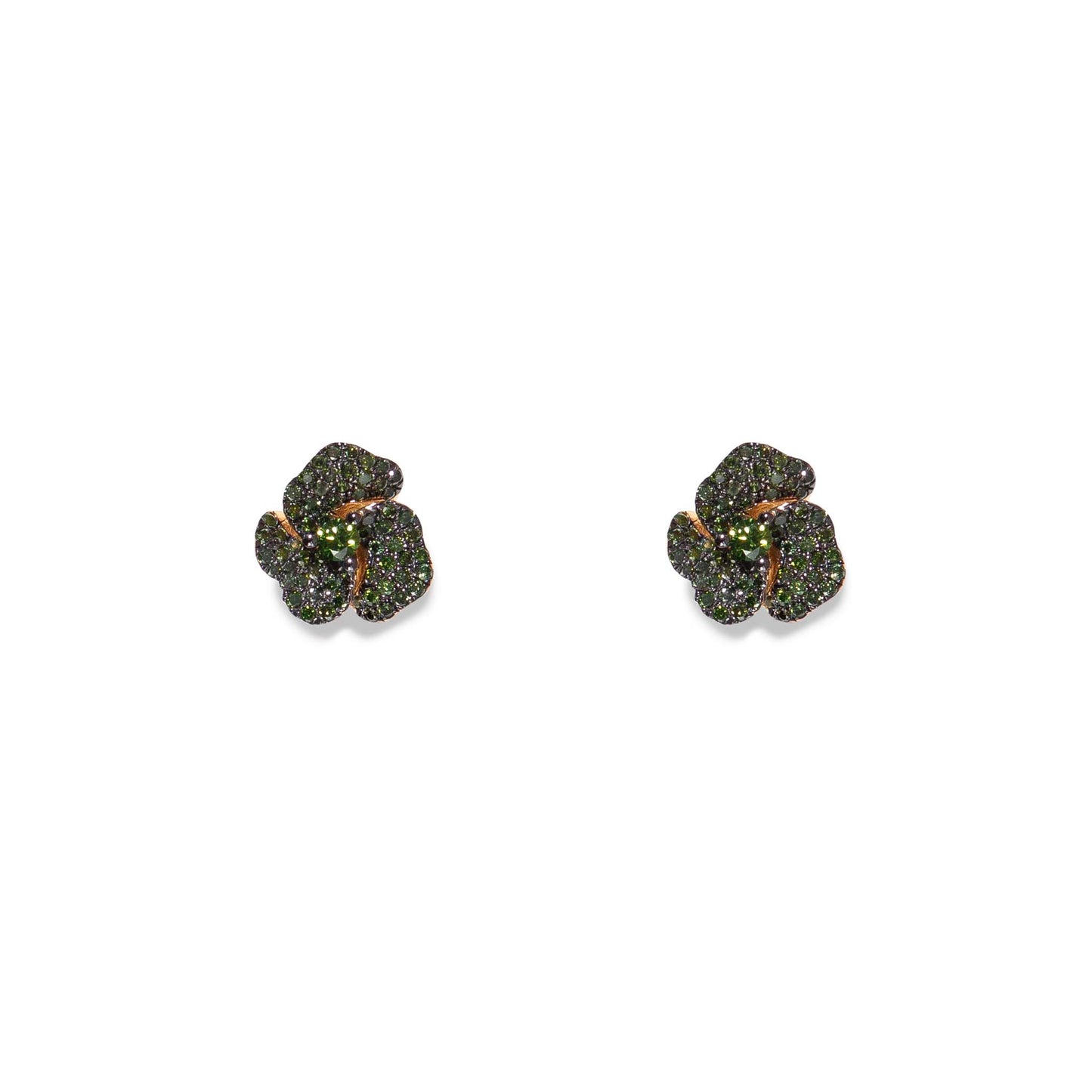 Bloom Mini Flower Green Diamond Earrings in Yellow Gold
