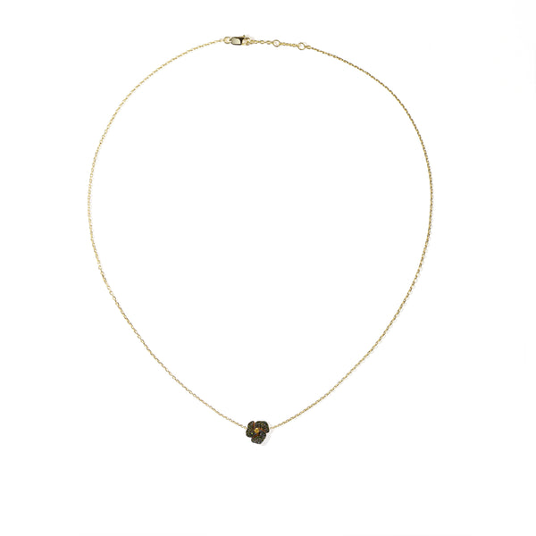 Bloom Mini Flower Green Diamonds and Yellow Sapphire Necklace in Yellow Gold