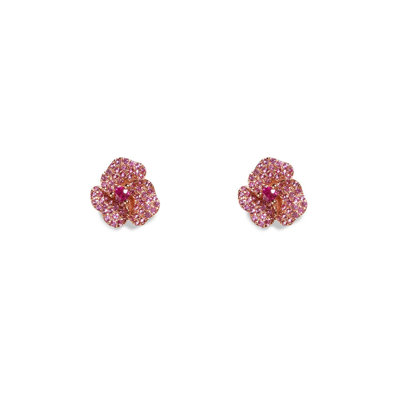 Bloom Mini Flower Light Pink Sapphire Earrings in Rose Gold
