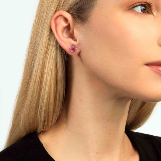 Bloom Mini Flower Light Pink Sapphire Earrings in Rose Gold