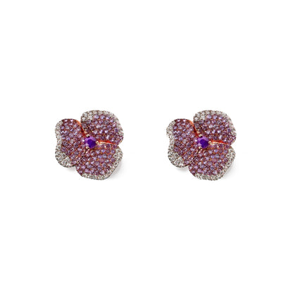 Bloom Small Flower Amethyst Earrings in Rose Gold