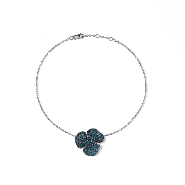 Bloom Small Flower Blue Diamond Bracelet in White Gold