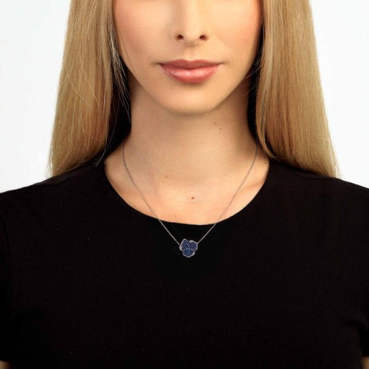 Bloom Small Flower Blue Sapphire Necklace in White Gold
