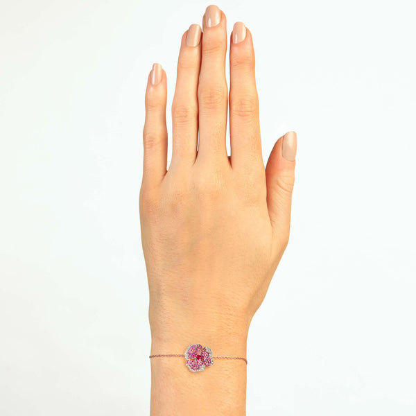 Bloom Small Flower Dark Pink Sapphire Bracelet in Rose Gold
