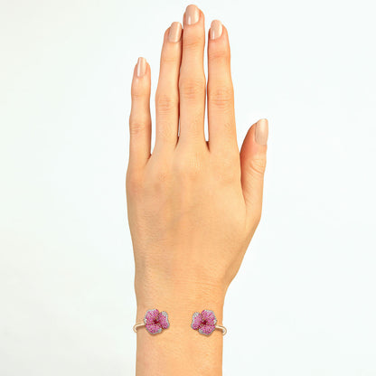 Bloom Small Flower Pink Sapphire Bangle in Rose Gold