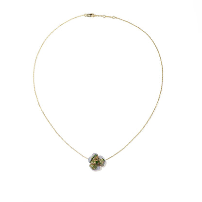 Bloom Small Flower Green Diamonds Necklace in Yellow Gold