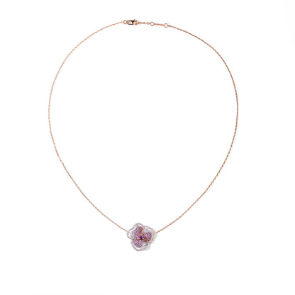 Bloom Small Flower Halo Amethyst Necklace in Rose Gold