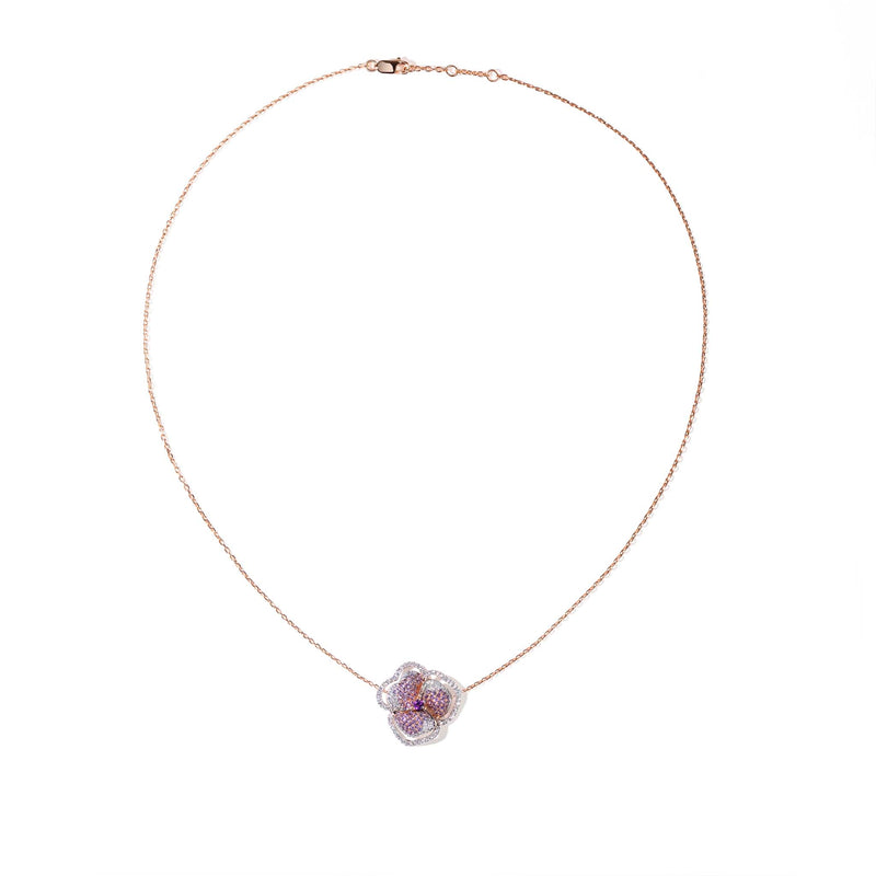 Bloom Small Flower Halo Amethyst Necklace in Rose Gold