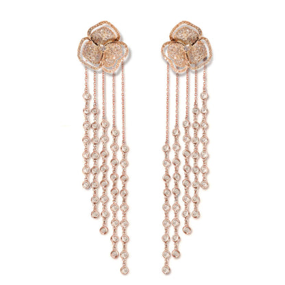 Bloom Small  Halo White Diamonds Long Earrings