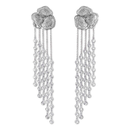 Bloom Small  Halo White Diamonds Long Earrings