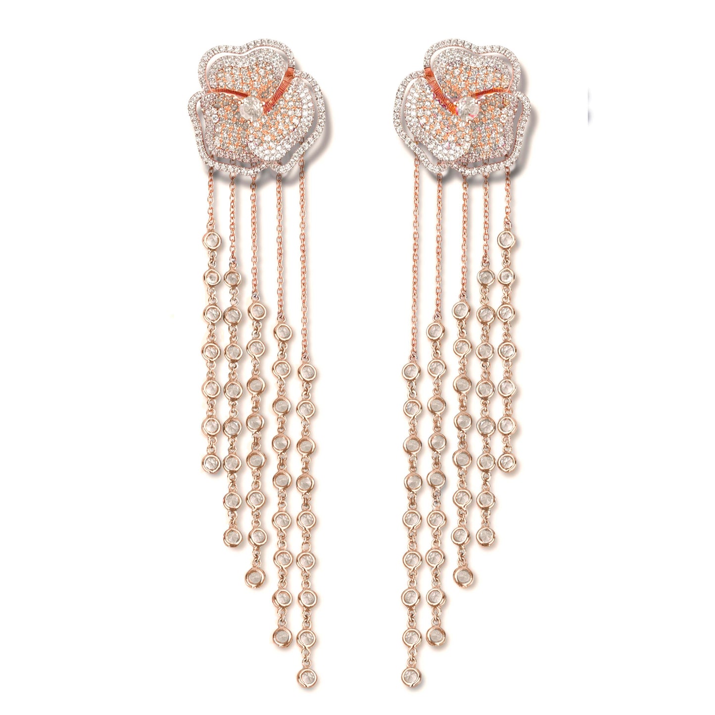 Bloom Medium  Halo White Diamonds Long Earrings
