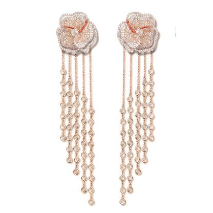 Bloom Medium  Halo White Diamonds Long Earrings