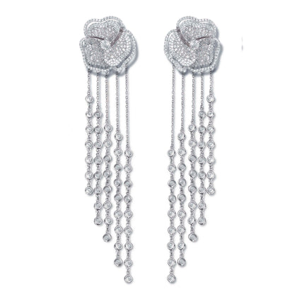Bloom Medium  Halo White Diamonds Long Earrings