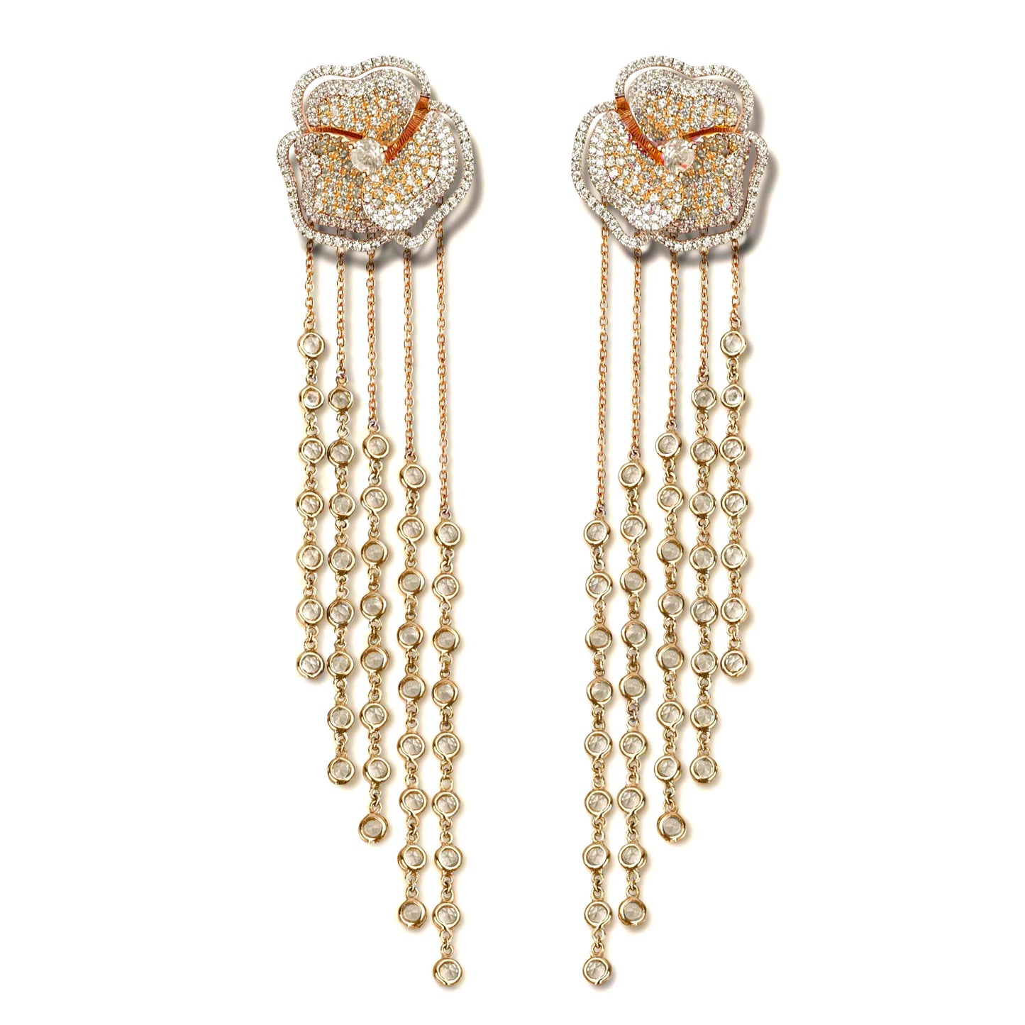 Bloom Medium  Halo White Diamonds Long Earrings