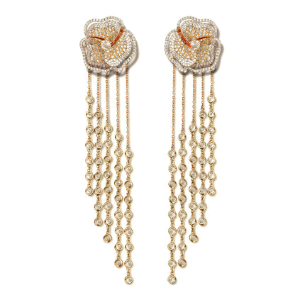 Bloom Medium  Halo White Diamonds Long Earrings