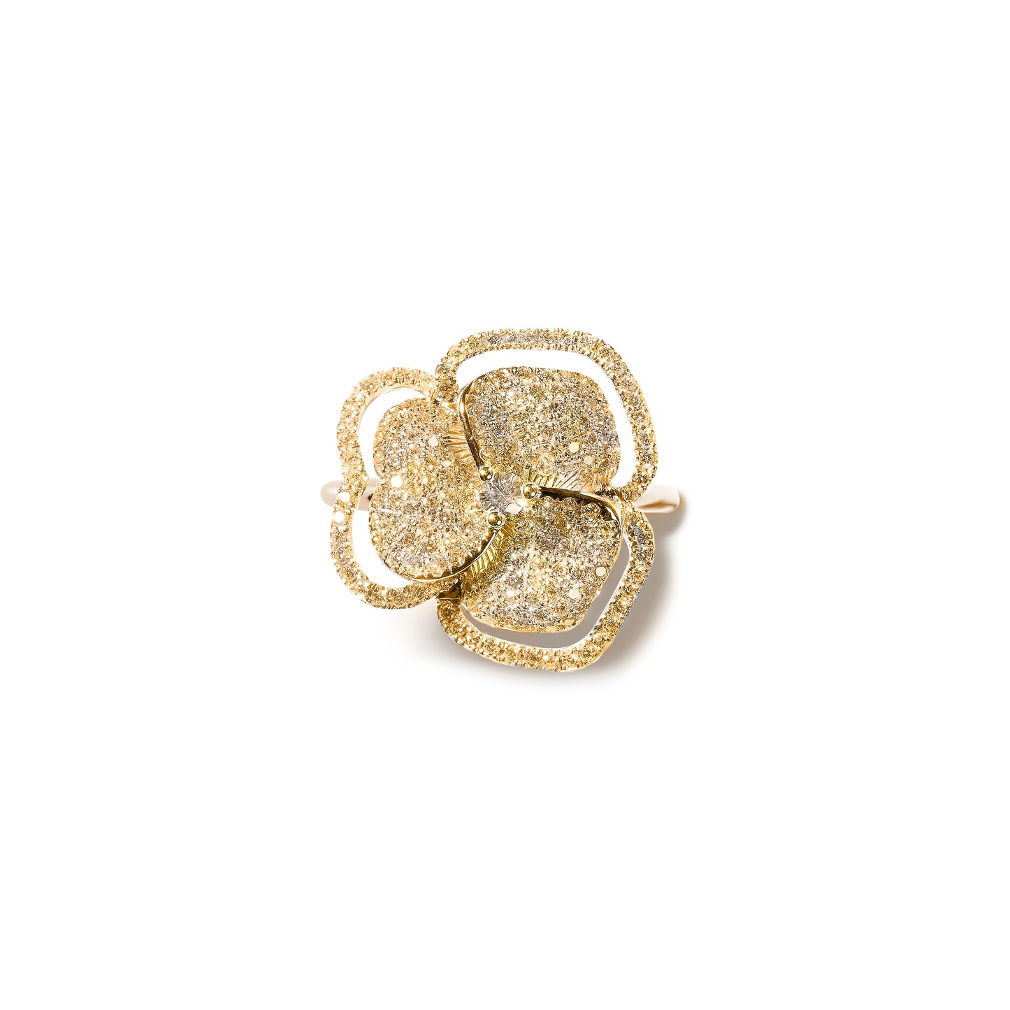 Bloom Small  Halo White Diamond Ring In Yellow Gold