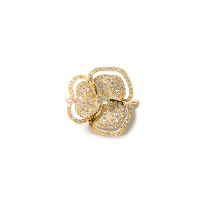 Bloom Small  Halo White Diamond Ring In Yellow Gold