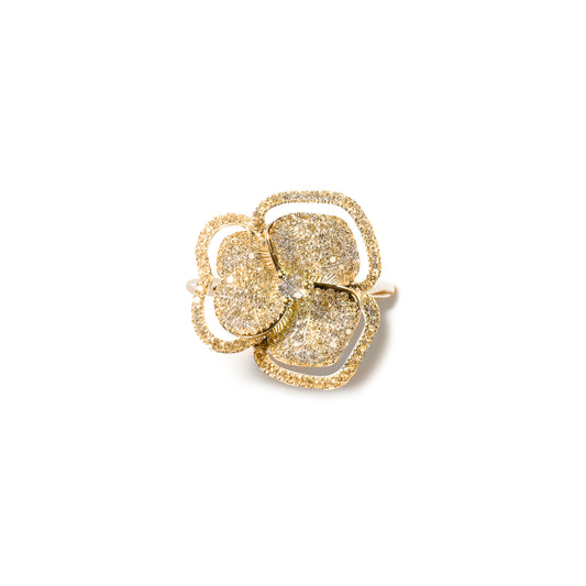 Bloom Small  Halo White Diamond Ring In Yellow Gold