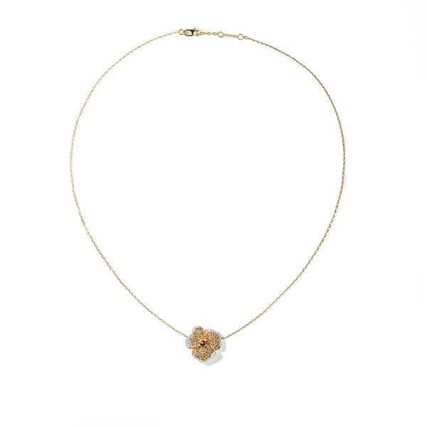 Bloom Small Flower Smoky Quartz  Necklace in Yellow Gold